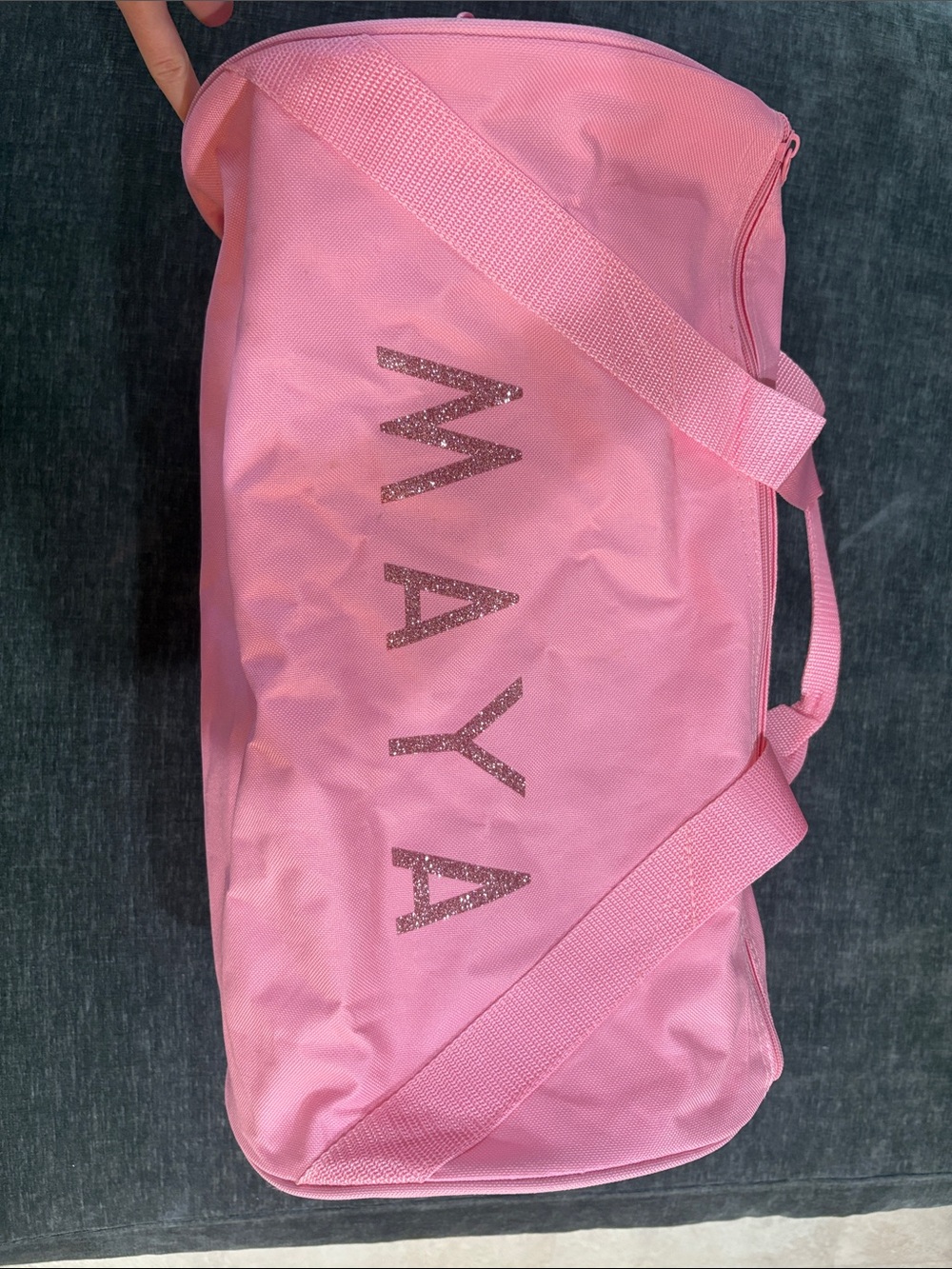 Personalized Pink Duffle Bag with Glitter Name